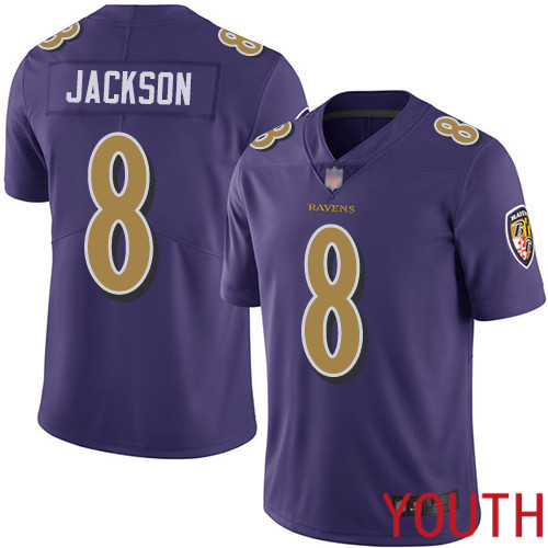 Baltimore Ravens Limited Purple Youth Lamar Jackson Jersey NFL Football #8 Rush Vapor Untouchable->youth nfl jersey->Youth Jersey